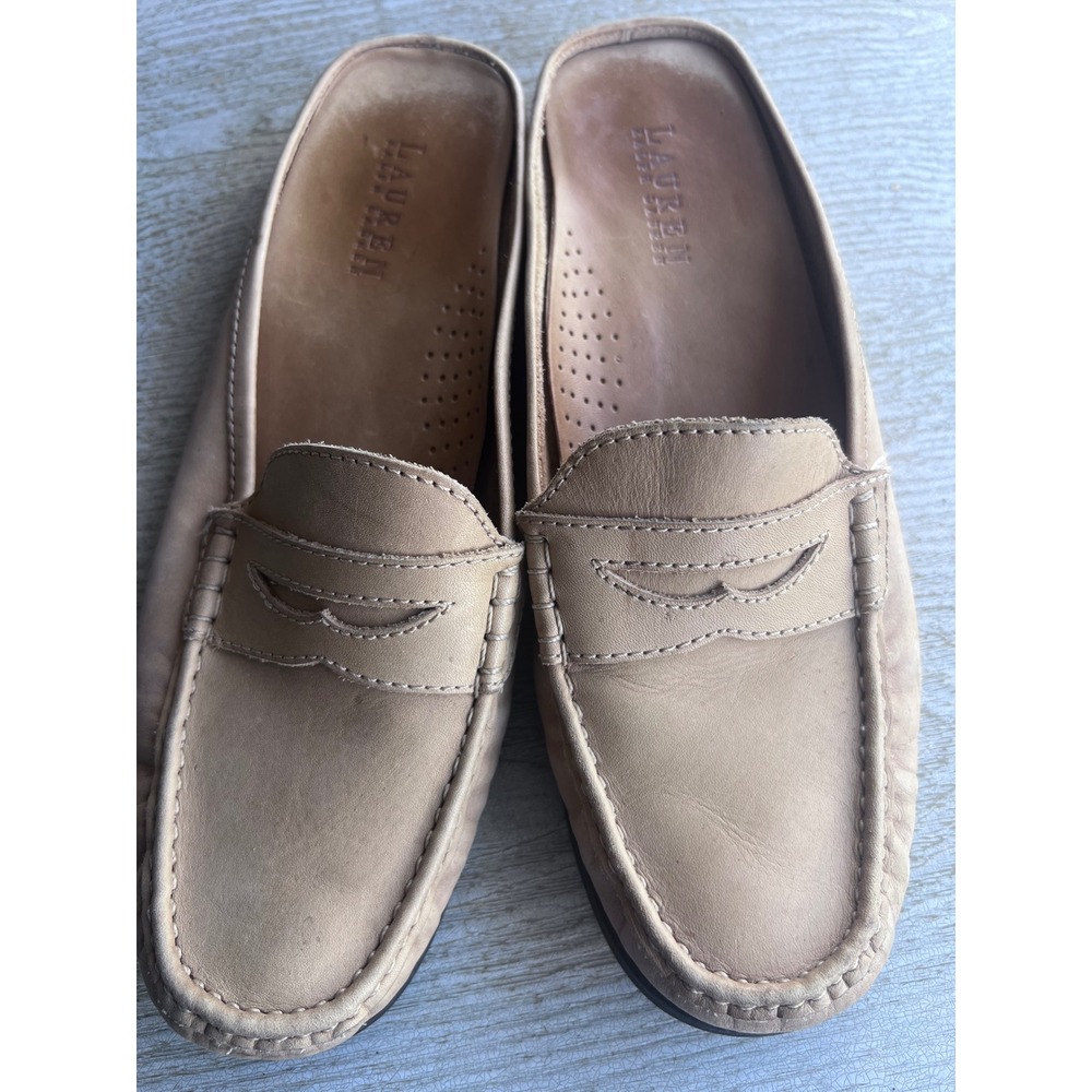Lauren Ralph Lauren Carol Tan Leather Mule Penny Loafers Shoes Womens 8.5 B